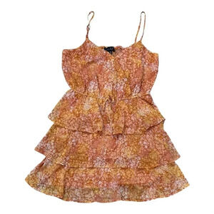 Trixxi Orange Floral Chiffon Tiered Mini Cami Dress M